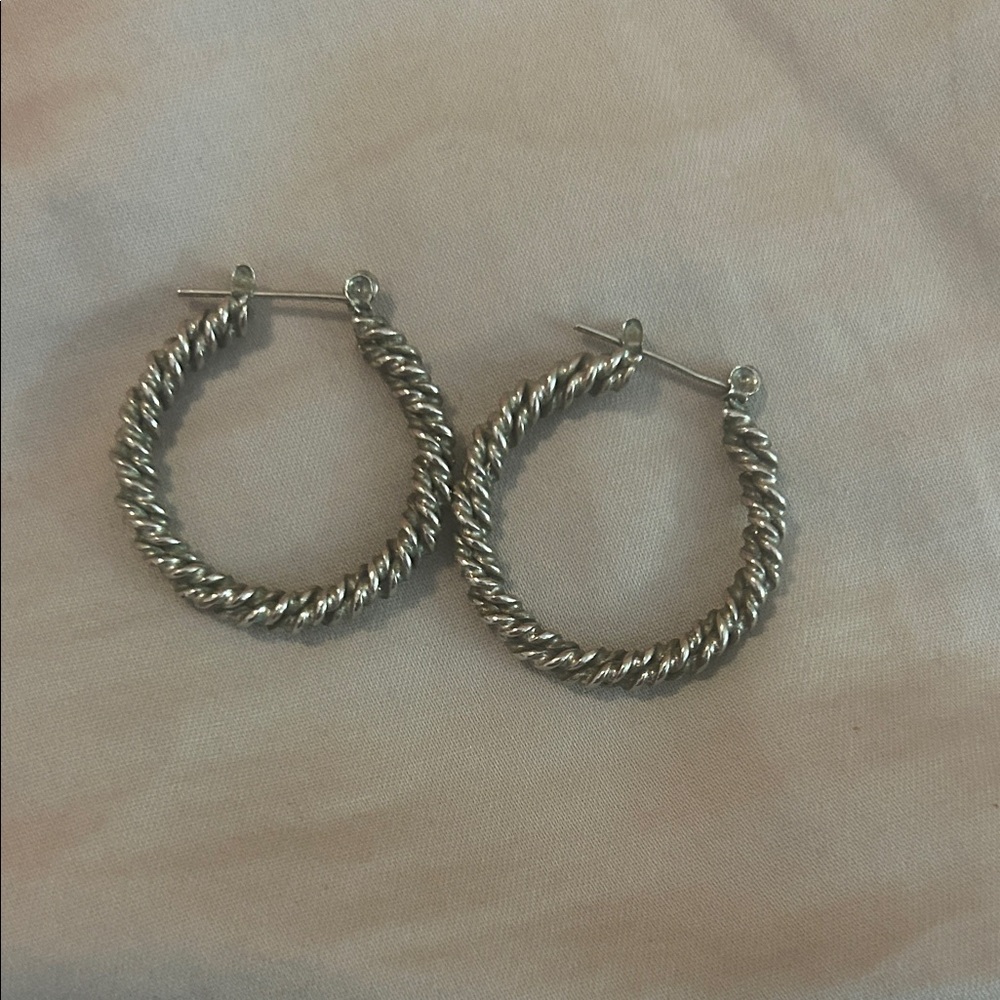 Elegant Silver tone Twisted Hoop Earrings